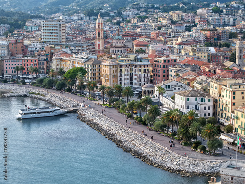 Φωτογραφία Drone view of the coast at Rapallo on Liguria, Italy