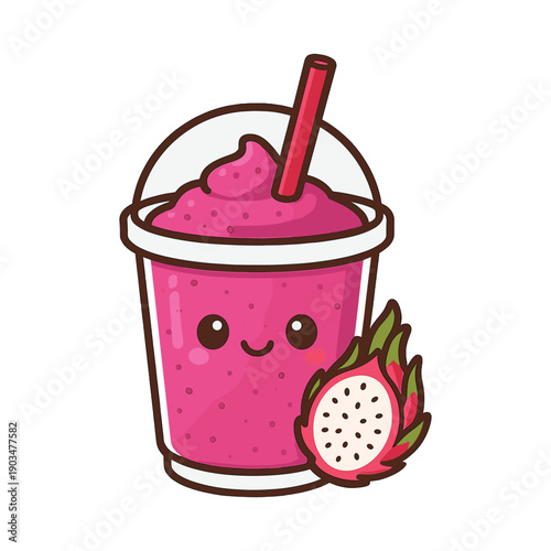 Kawaii dragon fruit smoothie with straw and fruit