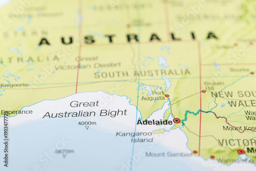 Canvas Print Close-up map of South Australia showing Adelaide and the Great Australian Bight