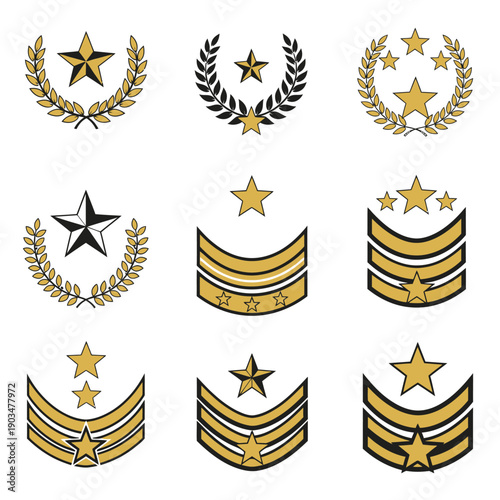 Gold Star Emblems and Military Rank Insignia Set