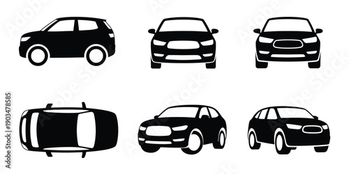 Crossover Car vector, multiple views including side, front, back, top, and angled perspectives, family SUV illustration, isolated on white background, clean detailed design, ideal for car dealership m