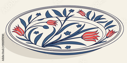 Traditional Ceramic Plate with Floral Pattern and Colorful Design