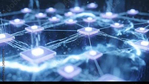 Abstract glowing nodes connected by lines with energy burst