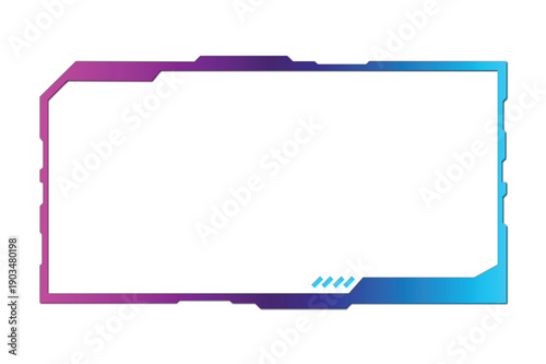 Futuristic cyan and purple gaming webcam overlay border for live stream video ui