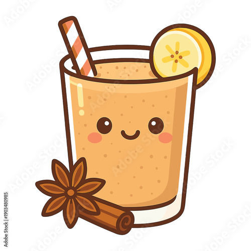 Cute brown smoothie glass with spices and fruit slice