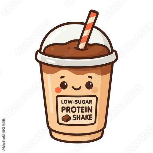 Protein shake cup with straw kawaii style