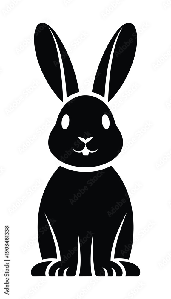 Obraz premium Cute Rabbit icon, vector illustration of happy rabbit with big ears and smiling face, isolated on white background, modern flat and minimalist design, perfect for children’s apps, websites, educationa