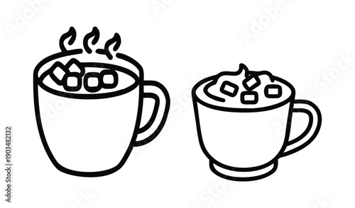 A delicious ice cream icon and vector illustration paired with a hot cafe coffee cup mug featuring steam and a brown espresso bean design for a breakfast beverage symbol