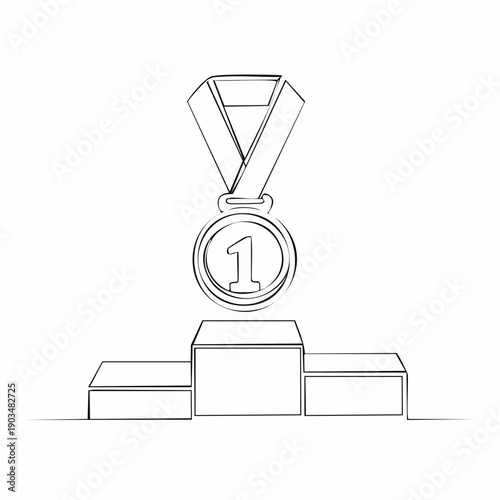 表彰台を想起させる一筆書きメダル線画