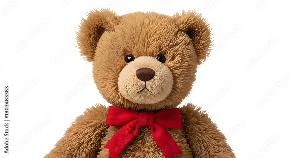Obraz premium A brown teddy bear with red bow