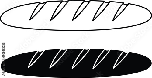 Bread Loaf Icon Set With Outline And Solid Styles, Baguette Illustration In Black And White For Bakery, Food Packaging And Culinary Design Use
