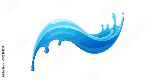 Dynamic blue water splash wave illustration, symbolizing purity, refreshment, and fluid motion with a clean, vibrant aesthetic
