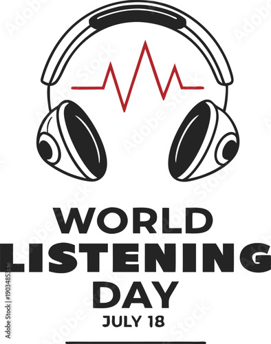 World Listening Day Icon: Illustrative representation of headphones paired with a soundwave, celebrating audio engagement on World Listening Day, July 18. 