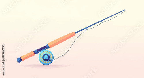 Stylized illustration of a fishing rod and reel on a light background