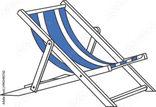 Serene Seaside Chair: A classic beach chair, inviting relaxation with its nautical stripes, poised for a day of sun-soaked ease at the shore. 