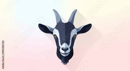Stylized illustration of a goat's head with dark fur and orange eyes