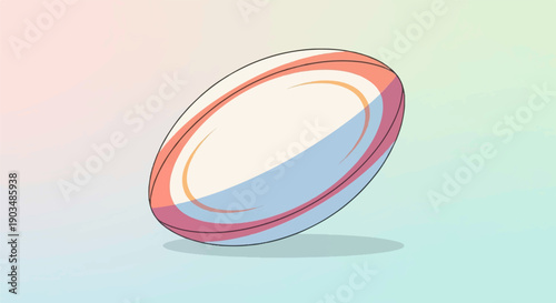 Stylized illustration of a rugby ball with pastel colored curved lines