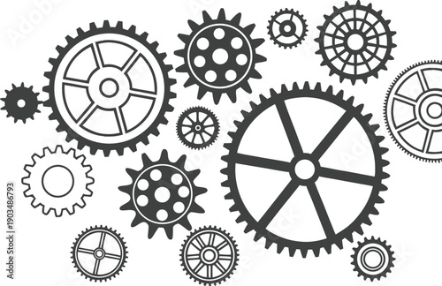Interlocking Gears: A network of precisely crafted gears interlock and rotate, symbolizing interconnectedness, mechanics and the efficient workings of industry. 