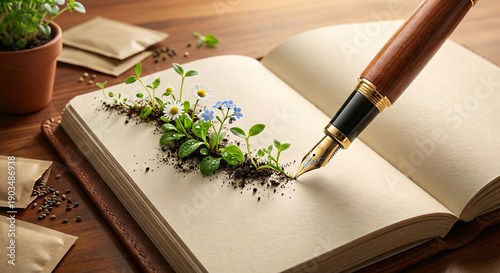 Eco-Friendly Writing: Plantable Seed Paper Blossoming from an Open Notebook