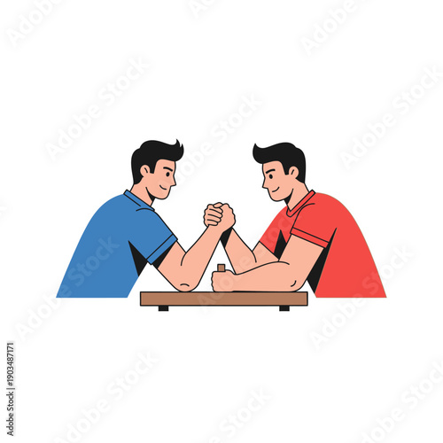 Two men arm wrestling on a table, illustration, competition, strength contest