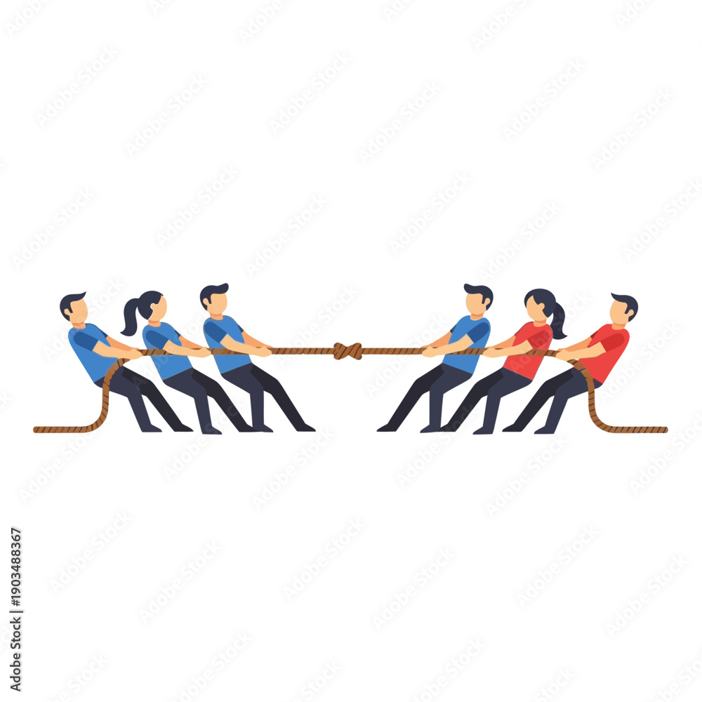 Obraz premium Tug of War Competition: Teams Pulling Rope in Opposing Directions