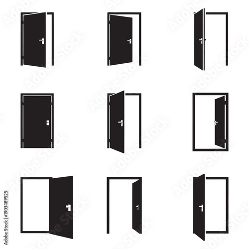 Door Icons Set, Modern Vector Symbols Collection Minimalist Entrance Exit Home Office Building Interior Architecture Design Illustration