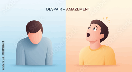 Two men showing contrasting emotions despair and amazement