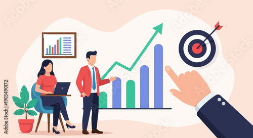 Team analyzes business growth chart, aiming for success with data