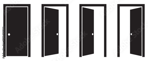 Door Icons Set, Opened Closed Ajar Entrance Collection Flat Style Vector Icons Home Office Building Interior Architecture Design