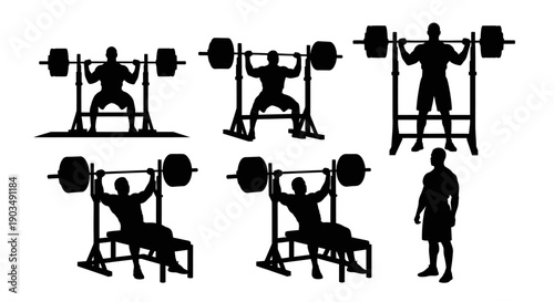Silhouettes of people working out with weights in gym