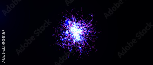 Neuron Firing Human Brain Neural Network Innovate Science Technology Background. Medical Neurology Bio Tech Scientific Research Banner Flash Glow Fractal. Blue AI Digital Net. Vector Illustration