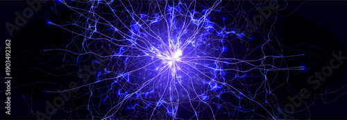 Brain Neural Network Flash AI Data Flow Technology Background Digital Net, Scientific Research. Science Medical Health Tech Banner. Nervous System Structure, Glowing Fractal. Vector Illustration