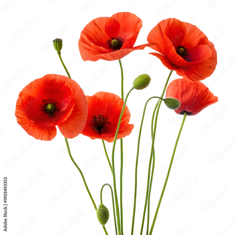 Obraz premium A bouquet of vibrant red poppies on transparent background