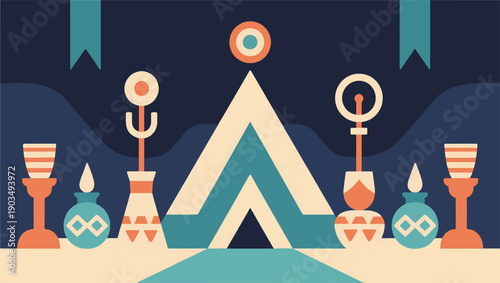 Illustration Of A Cultural Ritual Atmosphere With Symbolic Objects Vector Design Template