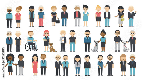 Diverse group of people from various ages and professions standing together