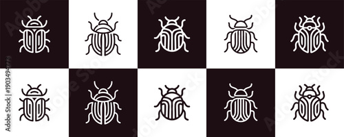 Icon Set Vector of 5 Creative Insect Beetle Bug Outline Symbols