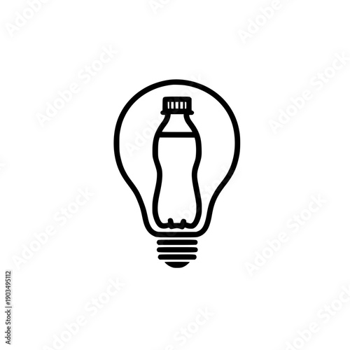 Vector artwork of bottle placed in luminous bulb concept for eco friendly innovation and preserved thinking