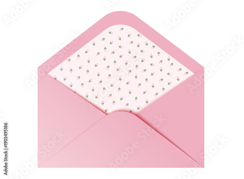 Pink open envelope with floral pattern inside