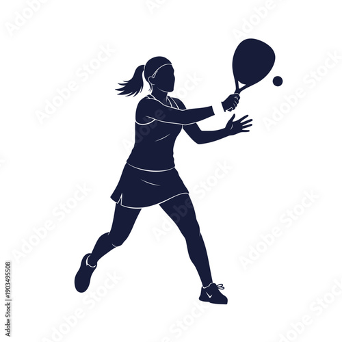 Woman playing tennis, silhouette of athlete hitting ball with racket, motion, sport