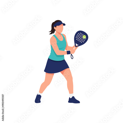 Woman playing padel tennis, holding racket, ready to hit ball, athletic woman