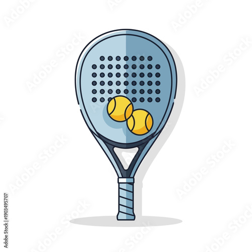 Padel Racket and Balls Icon - Flat Design Vector Illustration