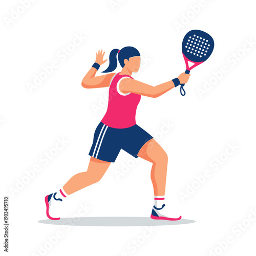 Woman playing padel, hitting ball with racket, athletic sport, active lifestyle