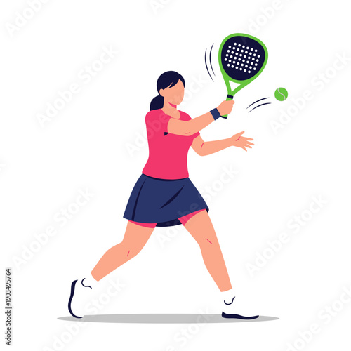 Woman playing padel tennis, hitting ball with racket, active sports lifestyle
