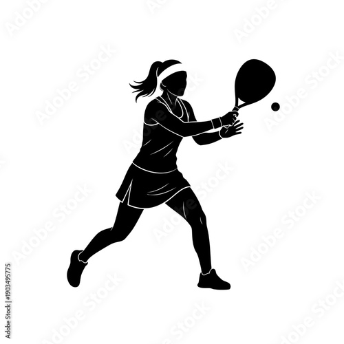 Woman Playing Tennis Silhouette, Athletic Female Sports Player Hitting Ball