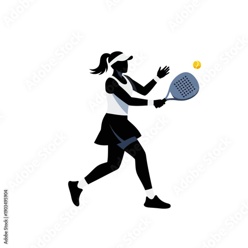 Woman Playing Tennis Silhouette Silhouette with Racquet and Ball, Action Shot