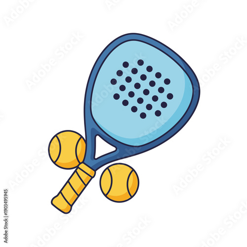 Blue Padel Racket with Yellow Balls, Sports Equipment Illustration