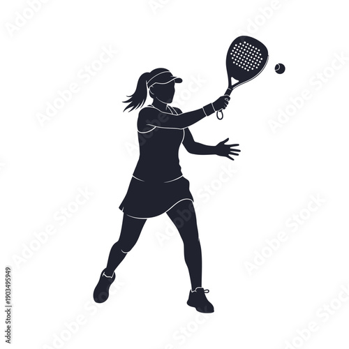 Woman playing padel tennis, silhouette of athlete hitting ball with racket
