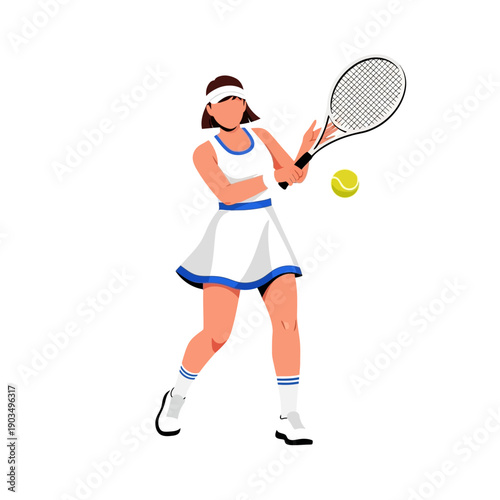 Female Tennis Player Swinging Racket Hitting Ball During Match