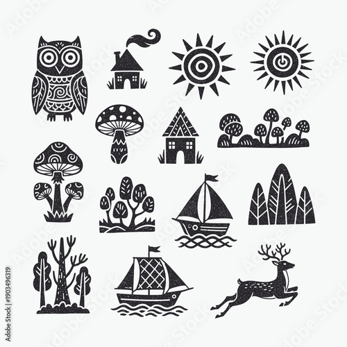 Rustic Black and White Nature, Forest, and Fairy Tale Element Collection