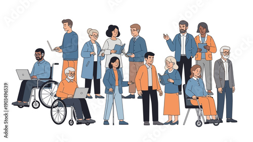 Diverse group of people with disabilities and elderly interacting